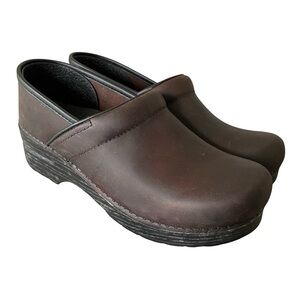 Dansko Dark Brown Leather Clogs Narrow